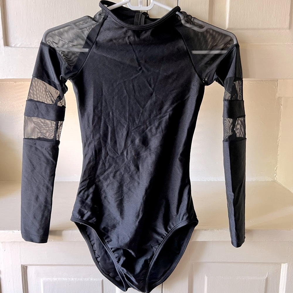 Black Mesh Striped Leotard/Body Suit - S